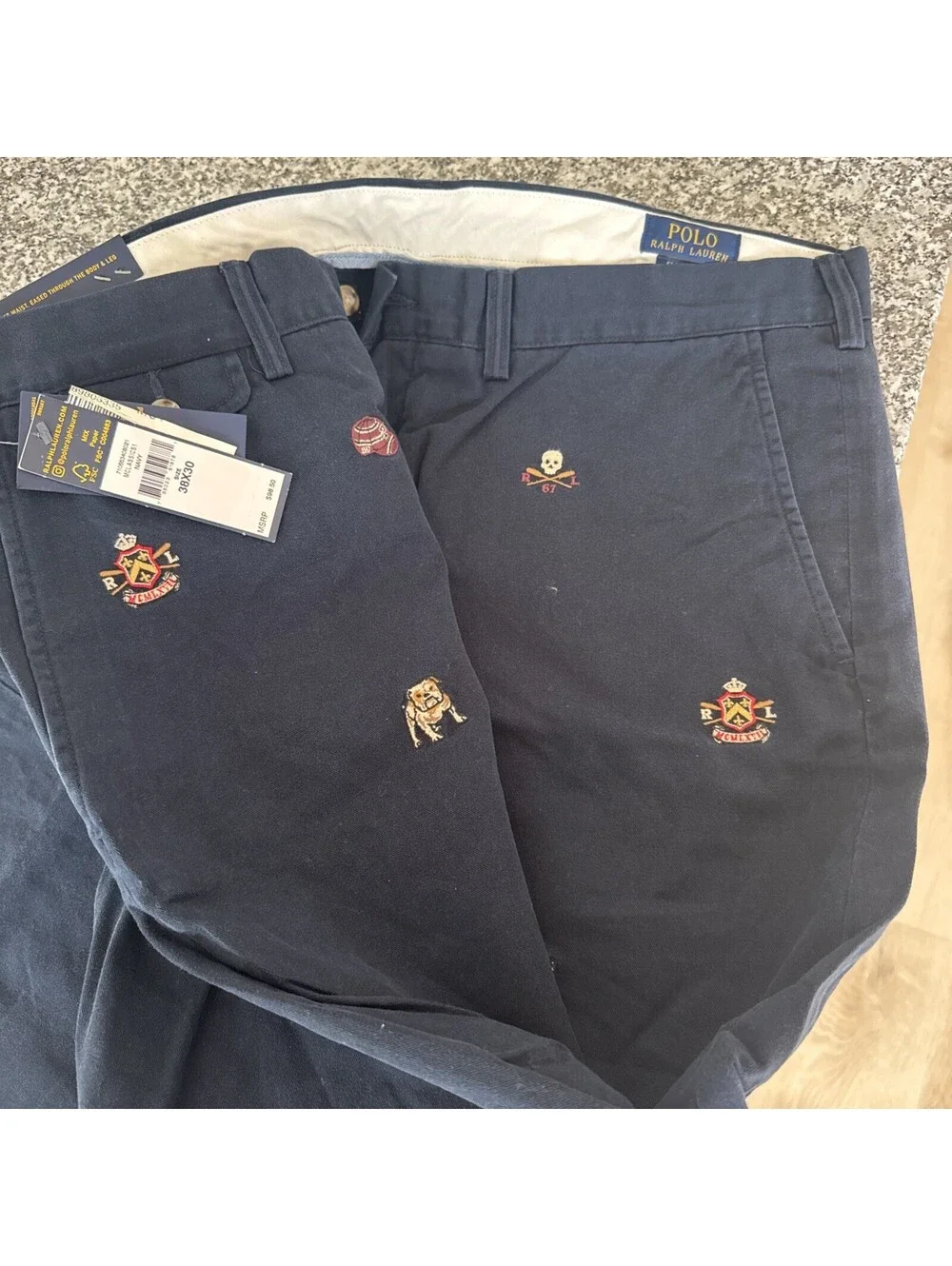 Polo Ralph Lauren Varsity Bulldog Crest Classic Fit Flat Front Pants 38x30